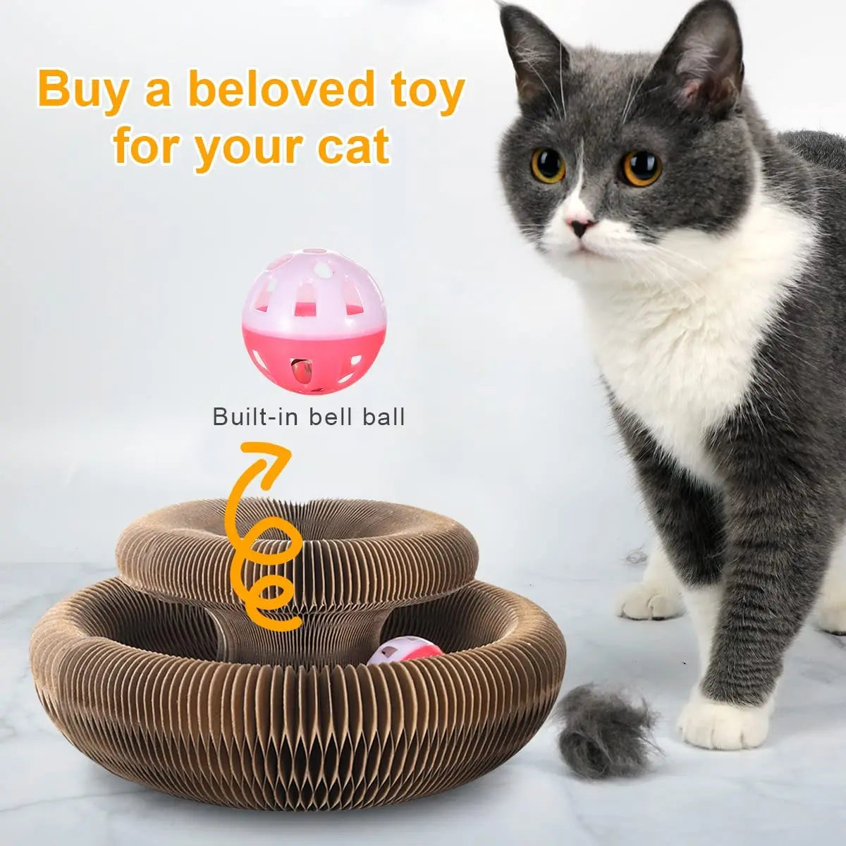 Round Corrugated Cat Scratcher with Ball Track – Multi-Functional Cat Toy & Claw Board