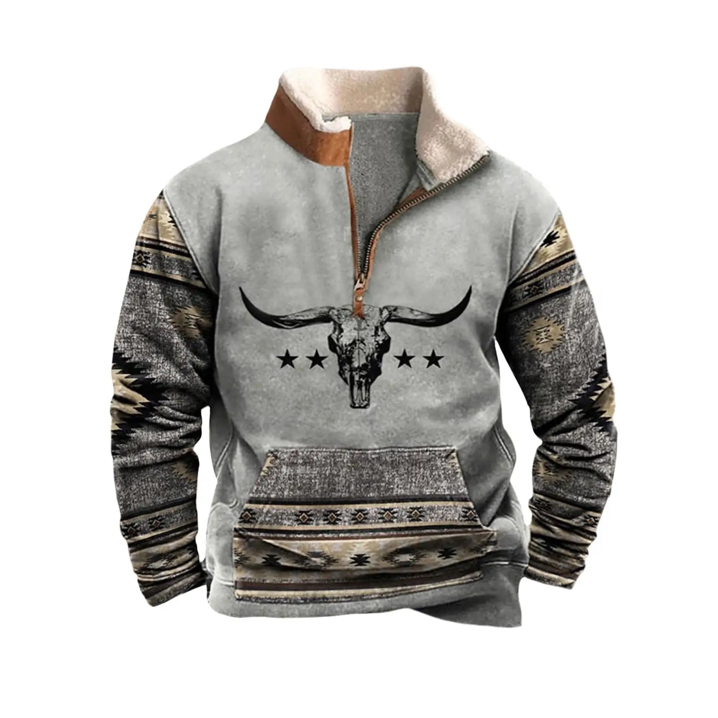 Mens Cowboy Sweatshirt Vintage Print Western Aztec Sweatshirt Casual Long Sleeve 1/4 Zip Fleece Pullover Menswear Hoodie Sweater