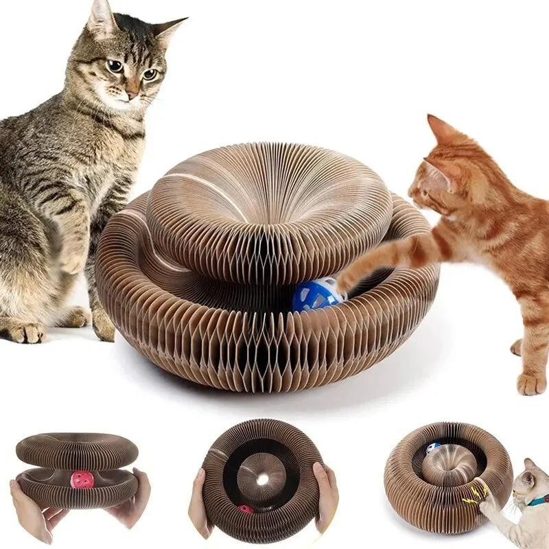 Round Corrugated Cat Scratcher with Ball Track – Multi-Functional Cat Toy & Claw Board