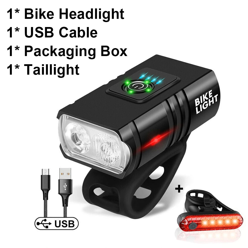 fivemi 2*T6 LED Bicycle Headlight – USB Rechargeable High Beam with 6 Modes & Handlebar Mount