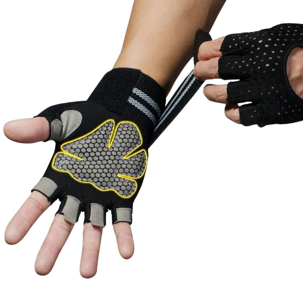 1Pair Half Finger Gym Fitness Gloves with Adjustable Wrist Wrap