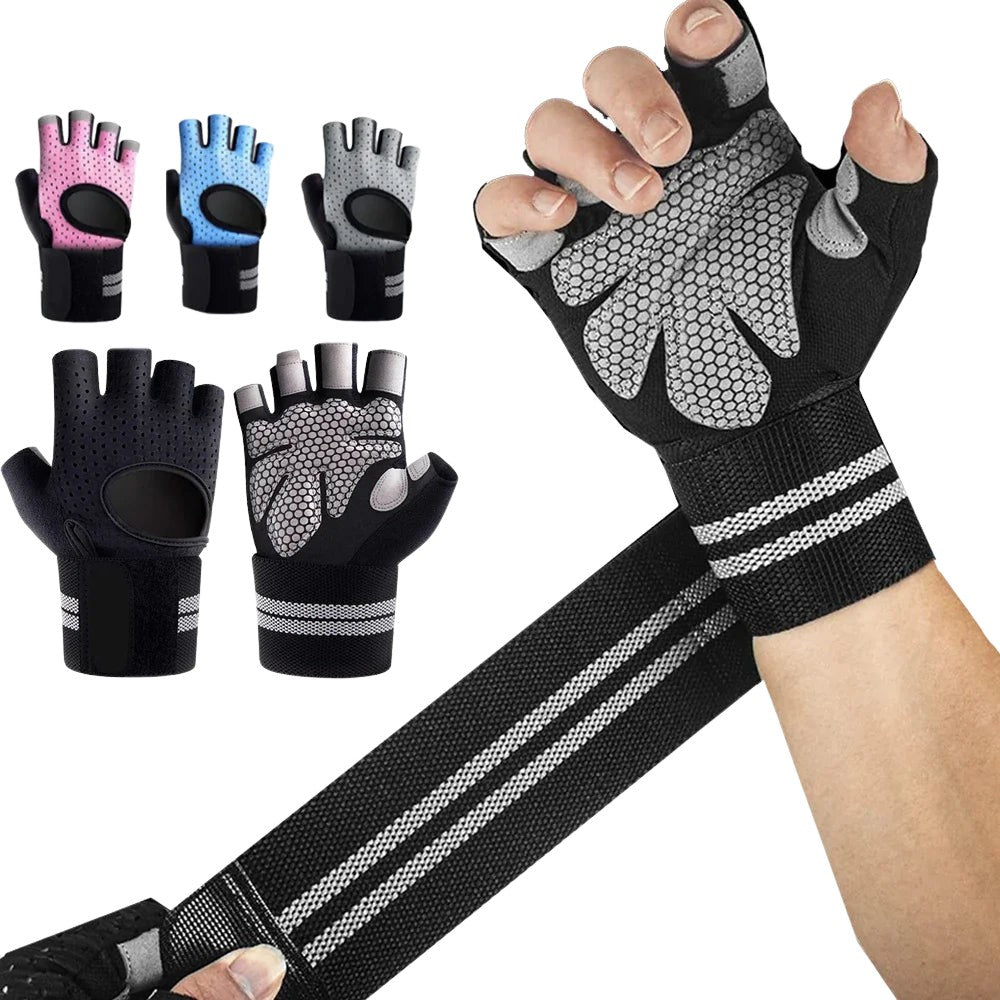 1Pair Half Finger Gym Fitness Gloves with Adjustable Wrist Wrap
