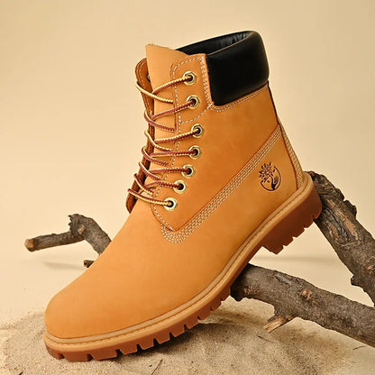 Men’s British Style Knee-High Outdoor Boots – Lace-Up PU Leather Non-Slip Platform Boots