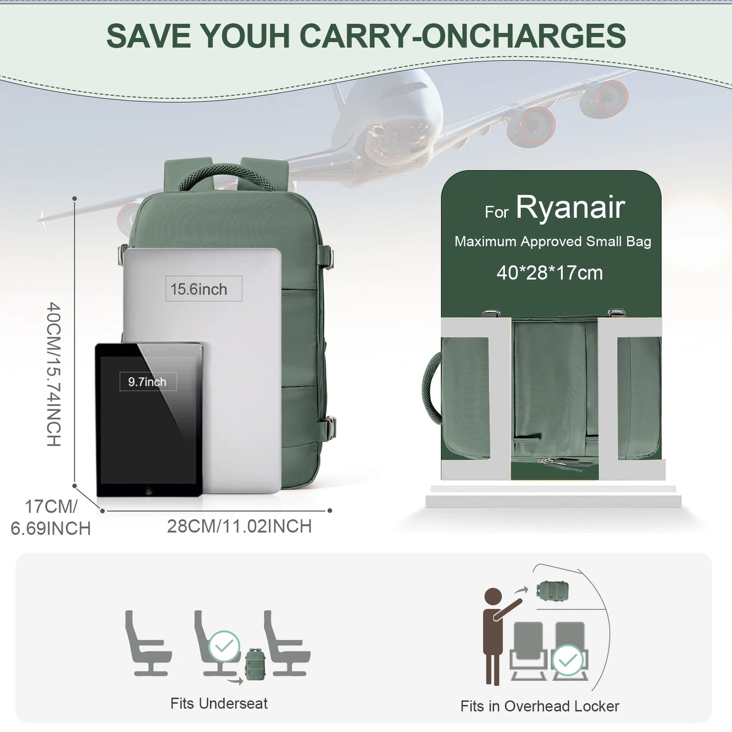 FLCC 40x20x25 cm Cabin Backpack – Unisex Travel, Laptop, and Hand Luggage