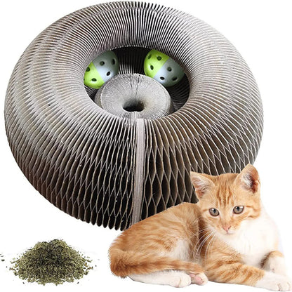Round Corrugated Cat Scratcher with Ball Track – Multi-Functional Cat Toy & Claw Board