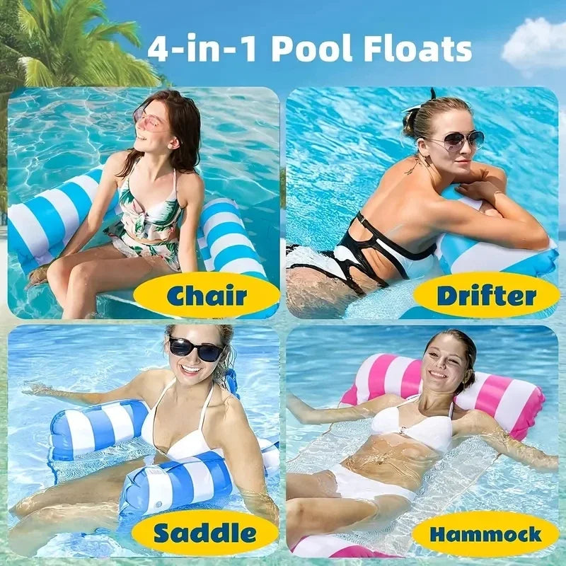 Striped Inflatable Float Hammock – Summer Pool Float for Adults
