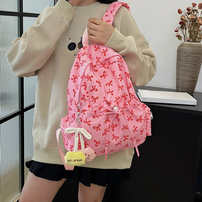 Fashion Trend Backpack Backpack for Women Bow Print Shoulder Bag Nylon Multi Pocklets Laptop Bag Daypack for Travel Work School