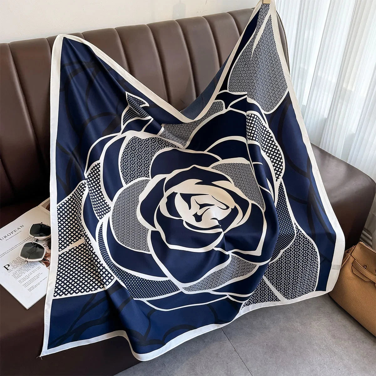 90*90Cm Square Scarf Twill Silk Feeling Women Head Shawls and Wraps Luxury Hair Tree Print Neck Scarves Hijab Bandana Pashmina