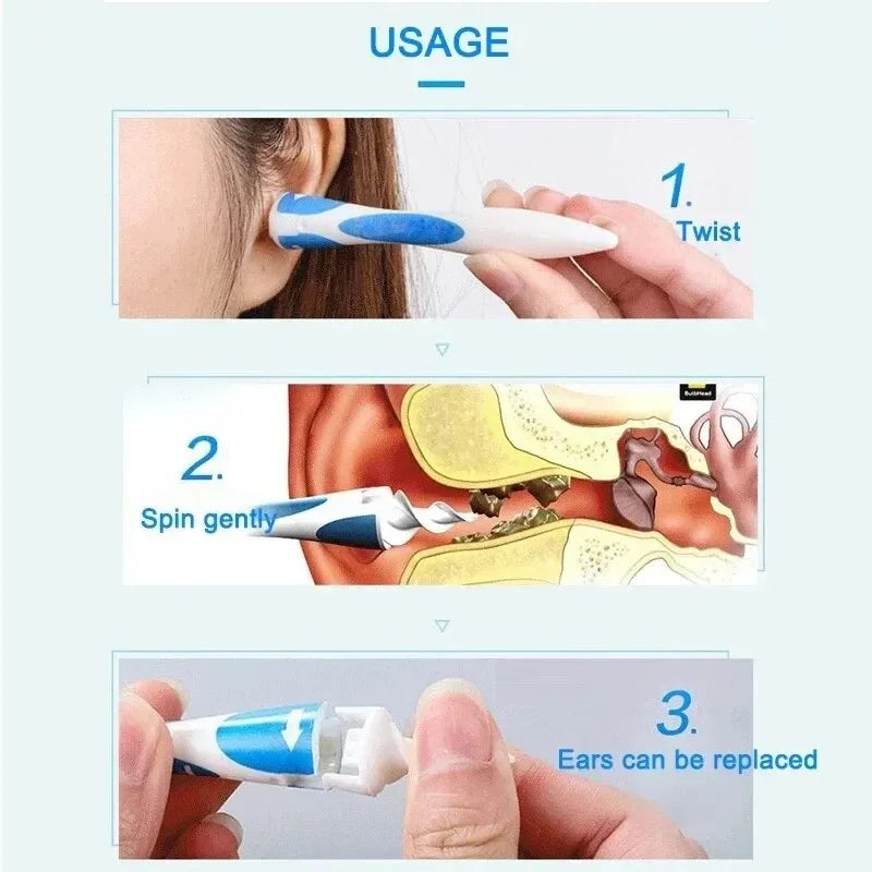 Ear Wax Remover Tool for Kids – Safe Silicone Ear Cleaner with 16 Replacement Tips