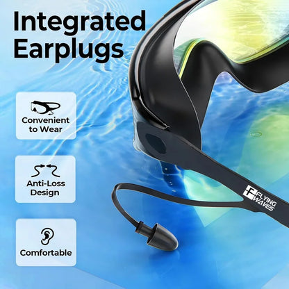 Integrated Earplugs Adult Big Frame Swimming Goggles – Anti-Fog & UV Protection