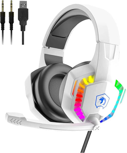 Wired Gaming Headset RGB Backlight Retractable Noise Isolating Microphone Stereo Sound Deep Bass Memory Foam Earmuff Headphone