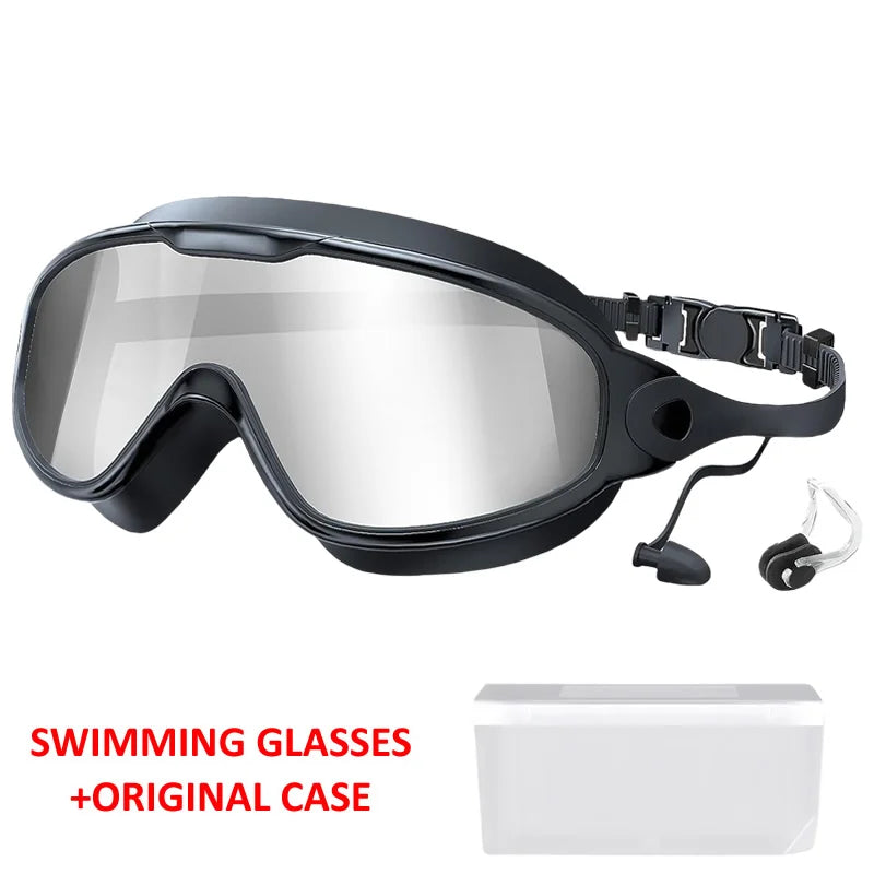 Integrated Earplugs Adult Big Frame Swimming Goggles – Anti-Fog & UV Protection