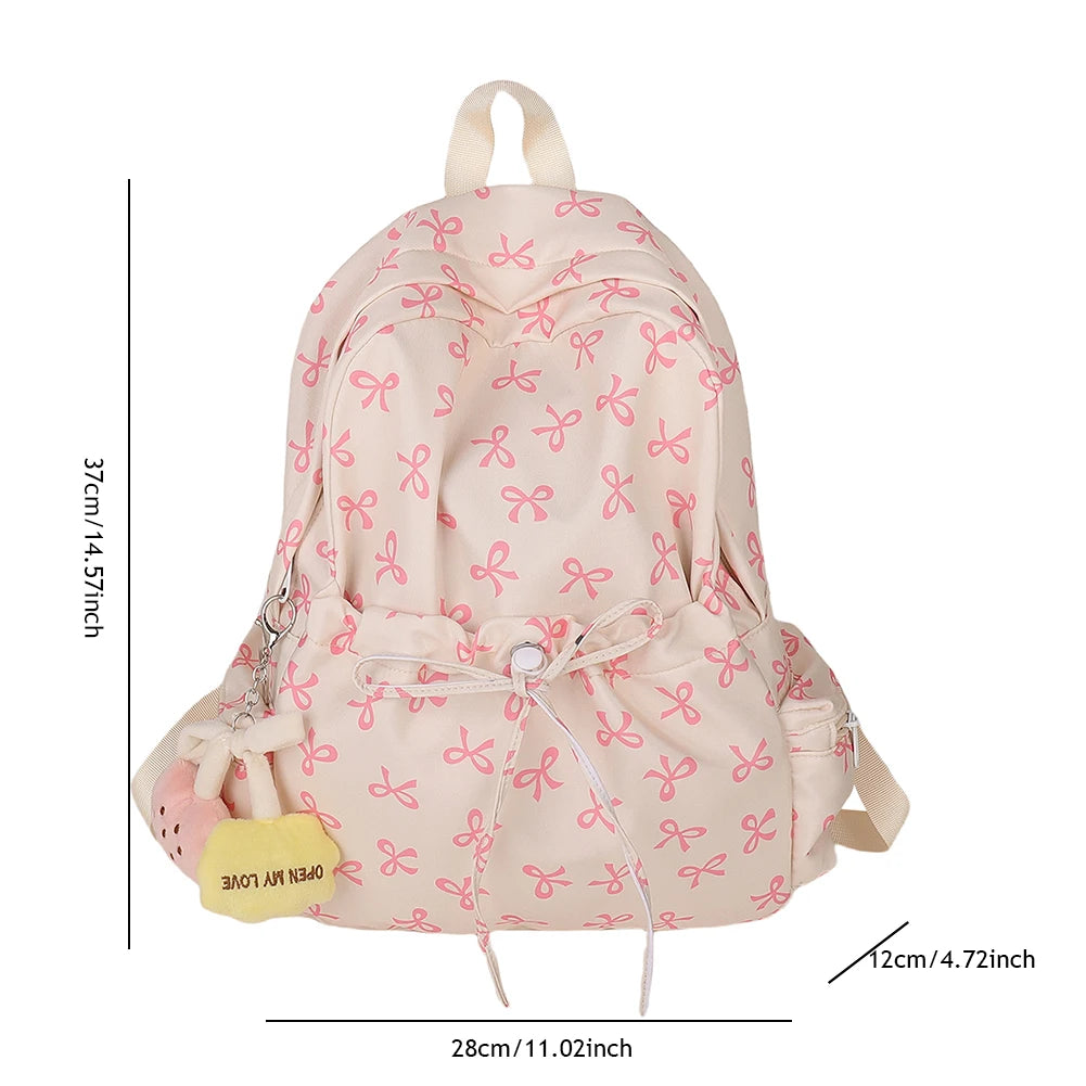 Fashion Trend Backpack Backpack for Women Bow Print Shoulder Bag Nylon Multi Pocklets Laptop Bag Daypack for Travel Work School