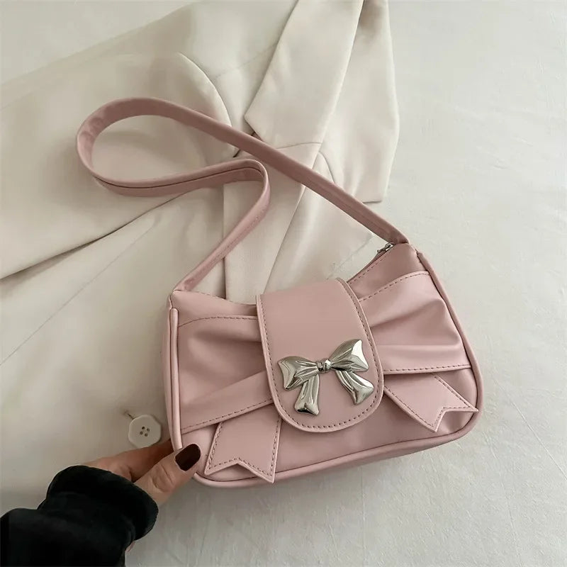 2025Trendy Bow Shoulder Bag Handbag Casual Underarm Bag Daily Commuting Bags PU Leather Lady Banquet Bag Business Women's Bags