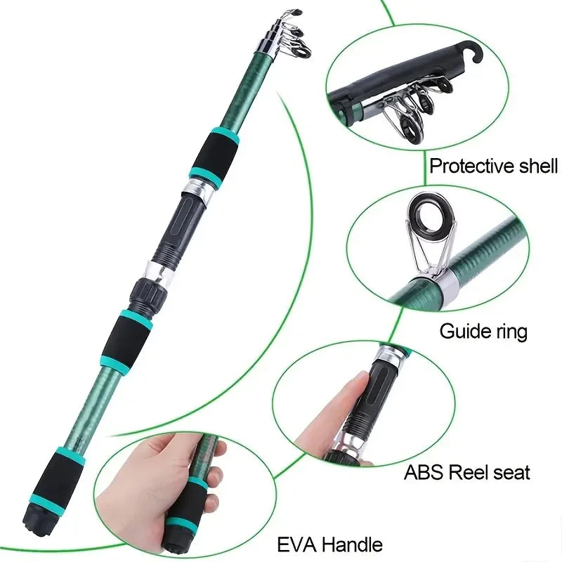 Full Fishing Kit with Telescopic Rod, Spinning Reel & Lures – Portable Travel Pole Set