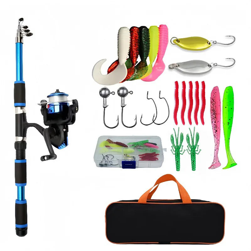 Full Fishing Kit with Telescopic Rod, Spinning Reel & Lures – Portable Travel Pole Set