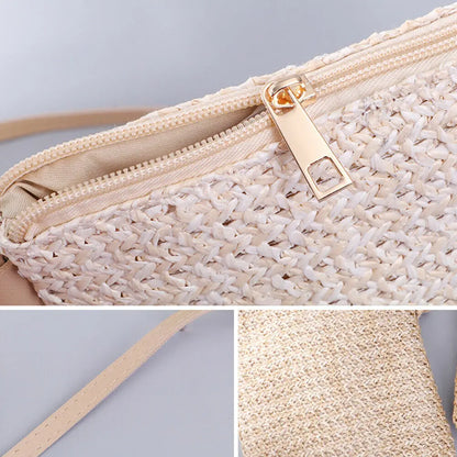 Mini Straw Rattan Woven Plait Small Square Bags For Girl 2024 Summer Beach Slanted Across Straw Messenger Bag Ladies