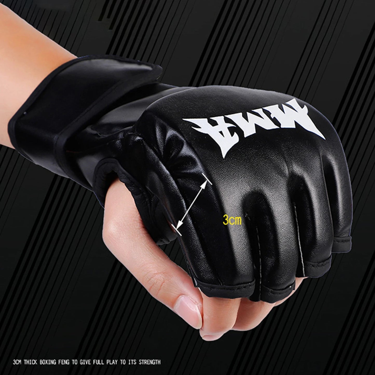 Kick Boxing Gloves – PU Leather Half-Finger Gloves for Men, Women & Kids