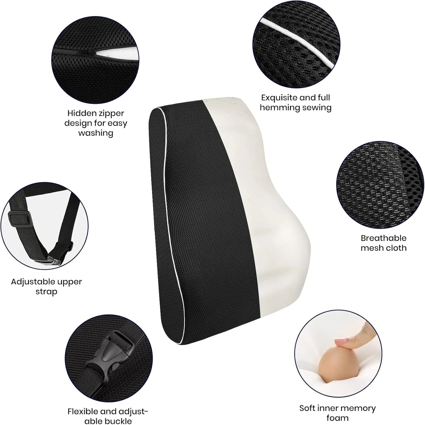 Non-Slip Memory Foam Lumbar Support Pillow – Back Pain Relief Waist Cushion for Car, Office & Home Seat Support