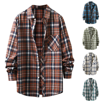 Plaid Autumn Shirts Mens' Single Breasted Cardigans Long Sleeve Lapel Pocket Coat For Man Casual Jackets Outwears Camisas