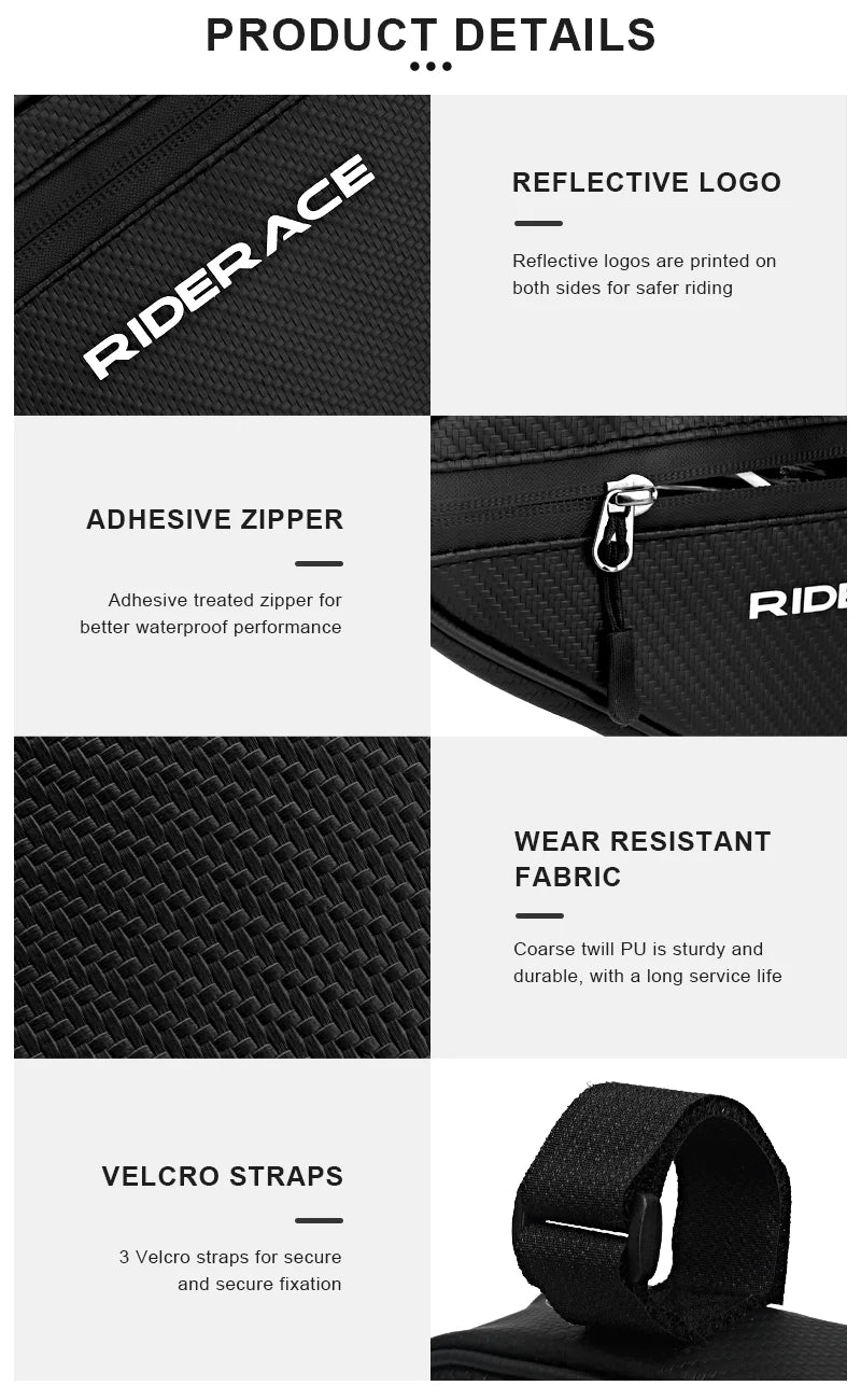 RIDERACE Waterproof Cycling Tube Bag – Top & Bottom Tube Bag for MTB & Road Bikes