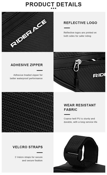 RIDERACE Waterproof Cycling Tube Bag – Top & Bottom Tube Bag for MTB & Road Bikes