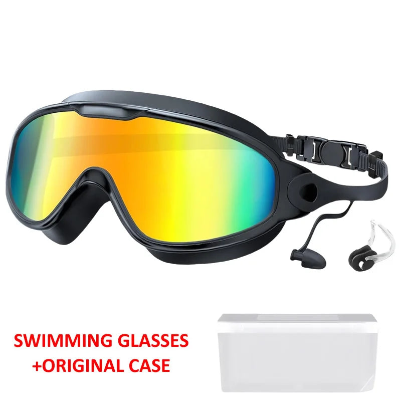 Integrated Earplugs Adult Big Frame Swimming Goggles – Anti-Fog & UV Protection
