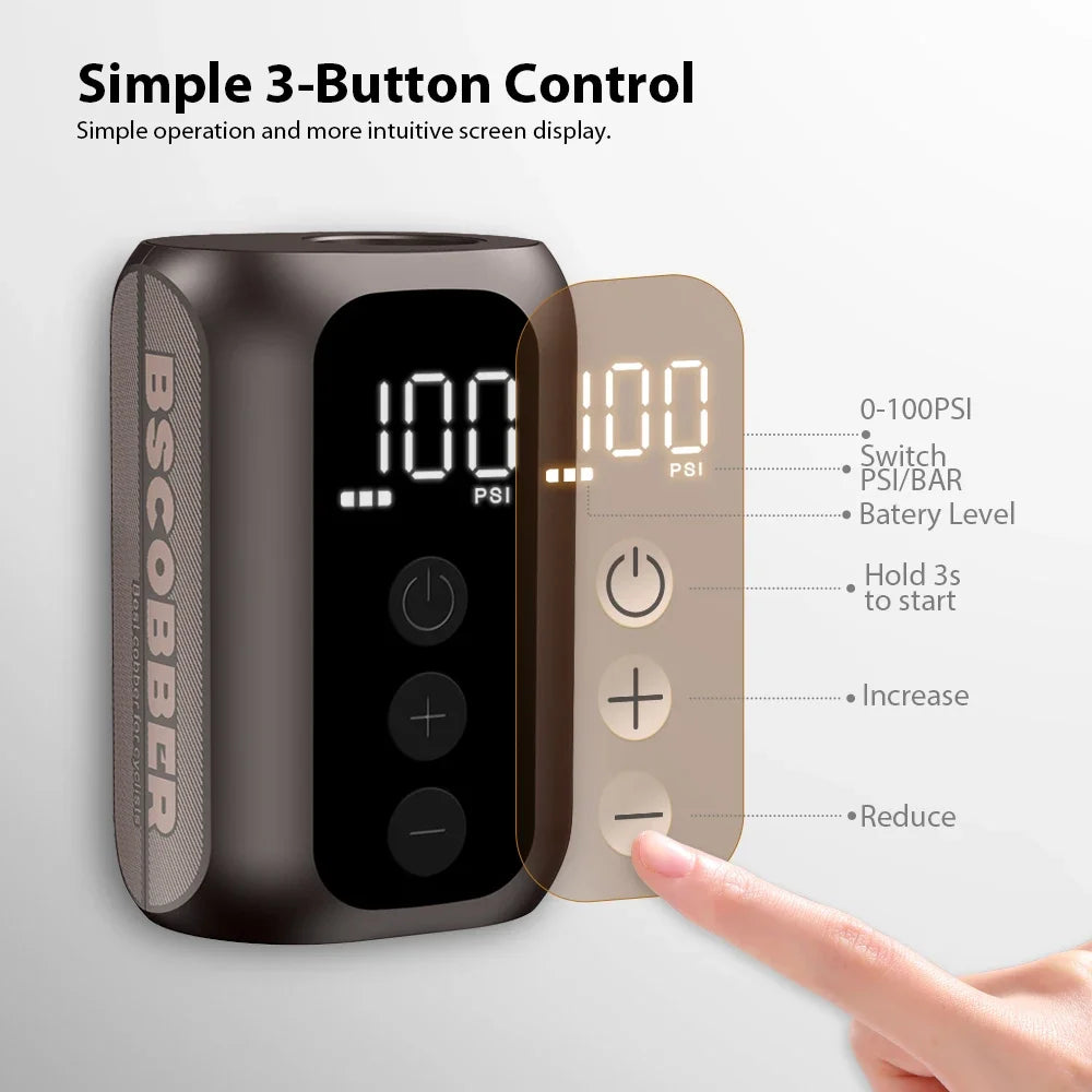 BSCOBBER A5mini Portable Air Pump – Rechargeable Wireless Tire Inflator 100PSI