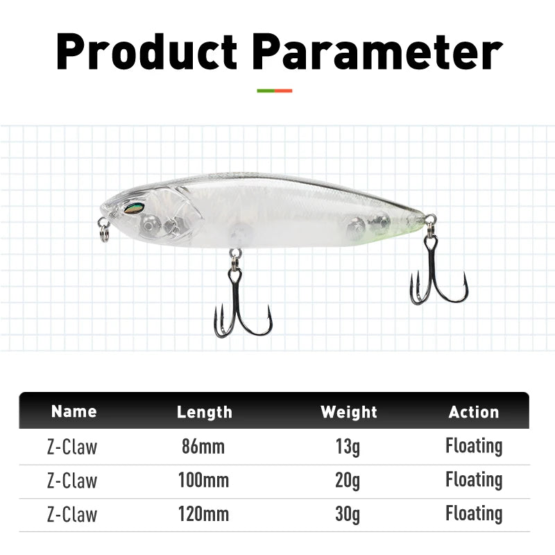 LEYDUN Z-Claw Floating Pencil Fishing Lure – Topwater Hard Bait