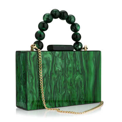 Women'S Wallet And Handbag Beach Flap Wedding Party Crossbody Bag Pearl Marble Dark Green Acrylic Pvc Evening Bag