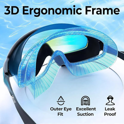 Integrated Earplugs Adult Big Frame Swimming Goggles – Anti-Fog & UV Protection