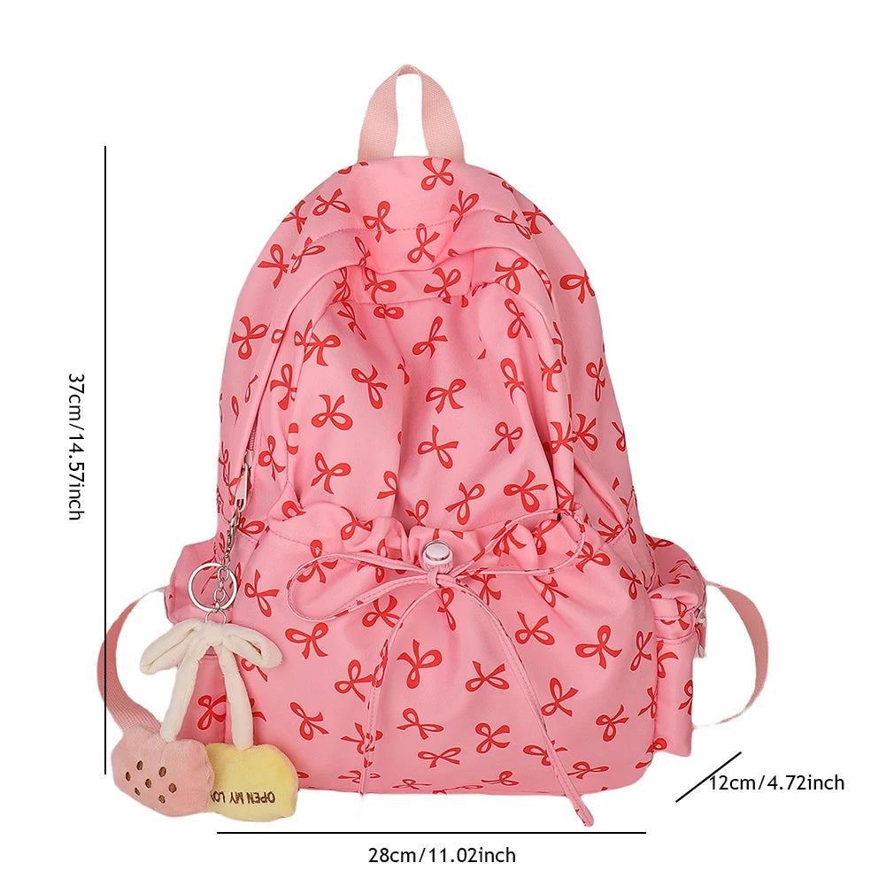 Fashion Trend Backpack Backpack for Women Bow Print Shoulder Bag Nylon Multi Pocklets Laptop Bag Daypack for Travel Work School