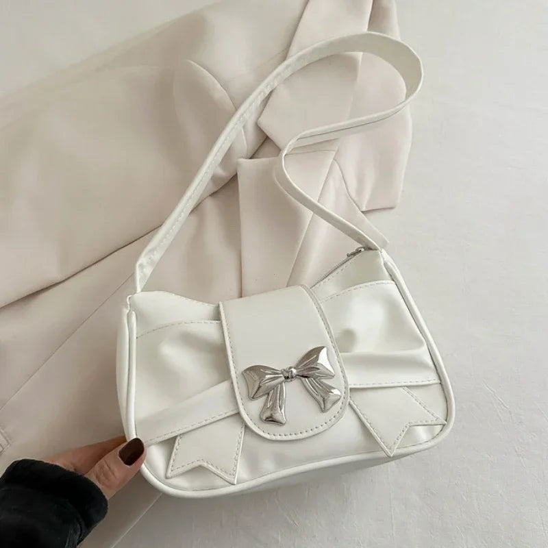 2025Trendy Bow Shoulder Bag Handbag Casual Underarm Bag Daily Commuting Bags PU Leather Lady Banquet Bag Business Women's Bags