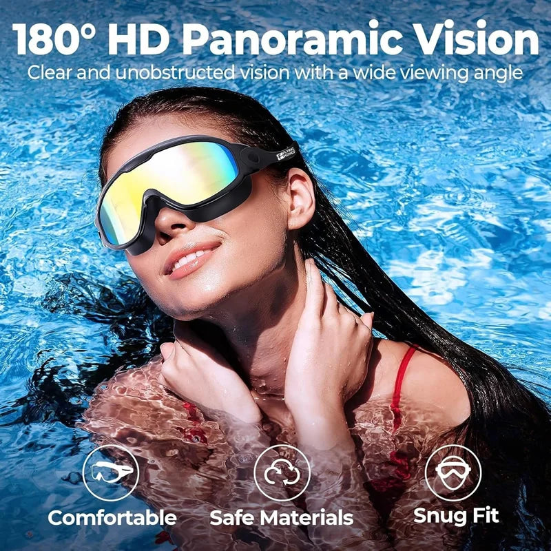 Integrated Earplugs Adult Big Frame Swimming Goggles – Anti-Fog & UV Protection