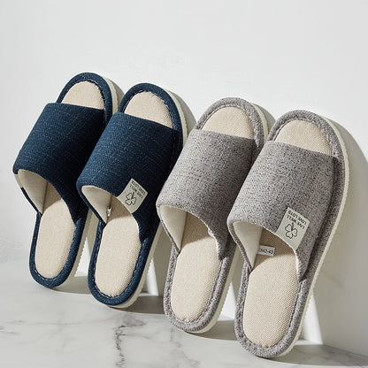 Home Linen Slippers for Men – Breathable Indoor Hemp Shoes for Spring & Autumn