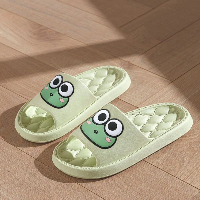 Summer Cartoon Frog Beach Slides – Anti-Slip Indoor & Bathroom Slippers