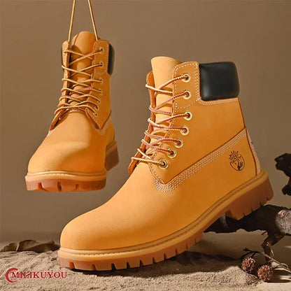 Men’s British Style Knee-High Outdoor Boots – Lace-Up PU Leather Non-Slip Platform Boots