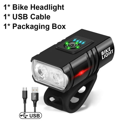 fivemi 2*T6 LED Bicycle Headlight – USB Rechargeable High Beam with 6 Modes & Handlebar Mount