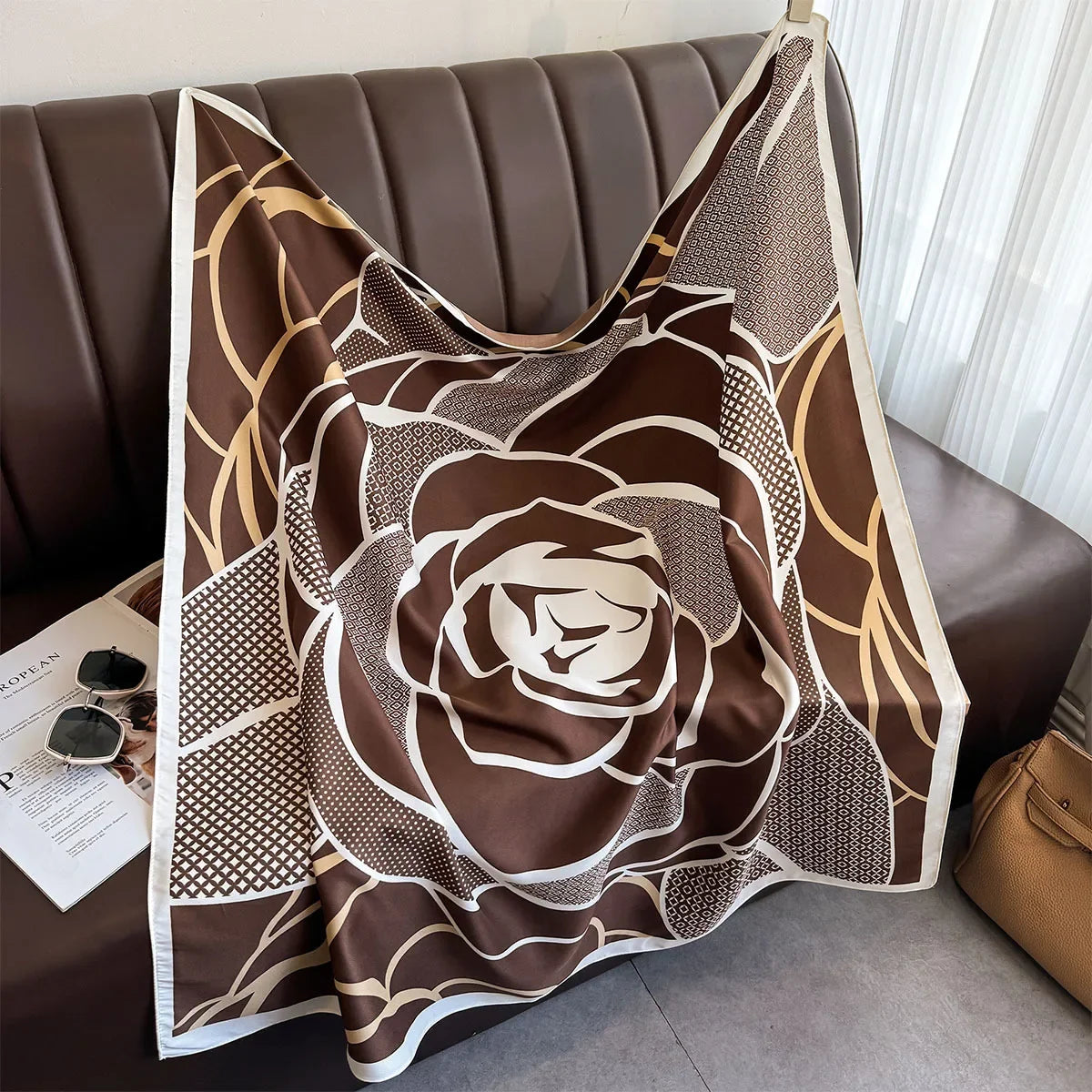 90*90Cm Square Scarf Twill Silk Feeling Women Head Shawls and Wraps Luxury Hair Tree Print Neck Scarves Hijab Bandana Pashmina