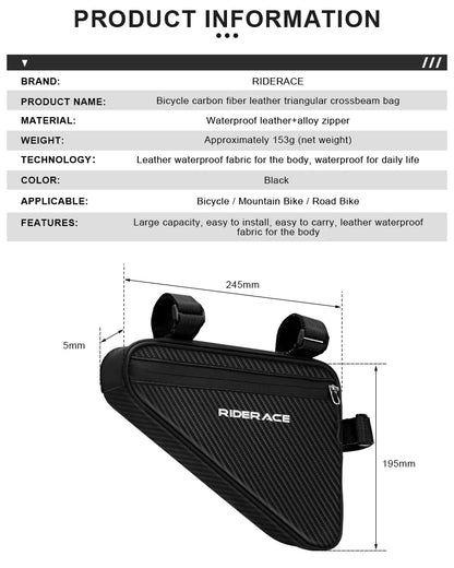 RIDERACE Waterproof Cycling Tube Bag – Top & Bottom Tube Bag for MTB & Road Bikes