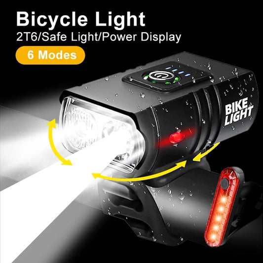 fivemi 2*T6 LED Bicycle Headlight – USB Rechargeable High Beam with 6 Modes & Handlebar Mount