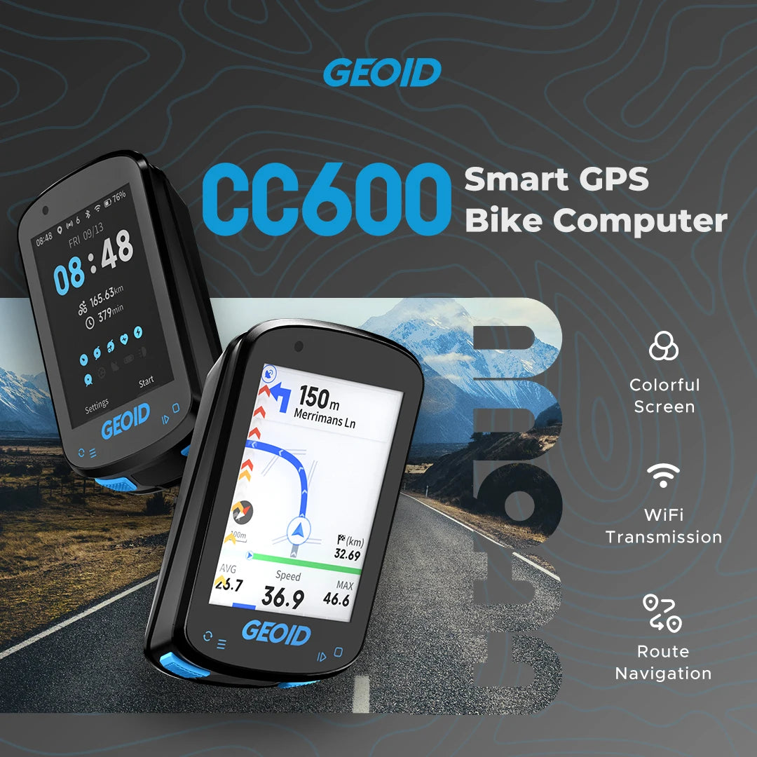 GEOID CC600 Smart Bike Computer – Color Screen GPS with WiFi & ANT+