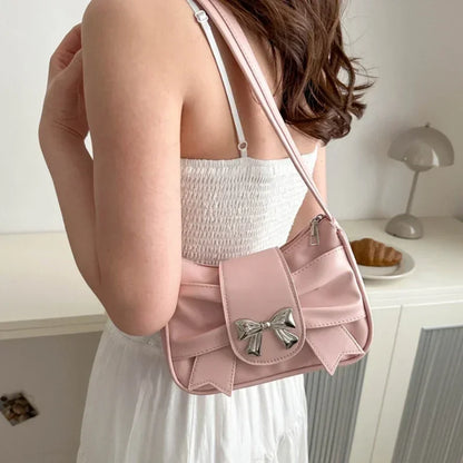 2025Trendy Bow Shoulder Bag Handbag Casual Underarm Bag Daily Commuting Bags PU Leather Lady Banquet Bag Business Women's Bags