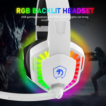 Wired Gaming Headset RGB Backlight Retractable Noise Isolating Microphone Stereo Sound Deep Bass Memory Foam Earmuff Headphone