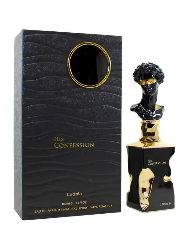 His Confession for Men Eau De Parfumoil - Elegant Black Luxury Cologne with Golden Accent Bottle, Long-Lasting Floral Fragrance