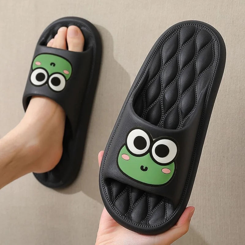 Summer Cartoon Frog Beach Slides – Anti-Slip Indoor & Bathroom Slippers
