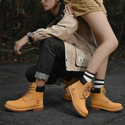 Men’s British Style Knee-High Outdoor Boots – Lace-Up PU Leather Non-Slip Platform Boots