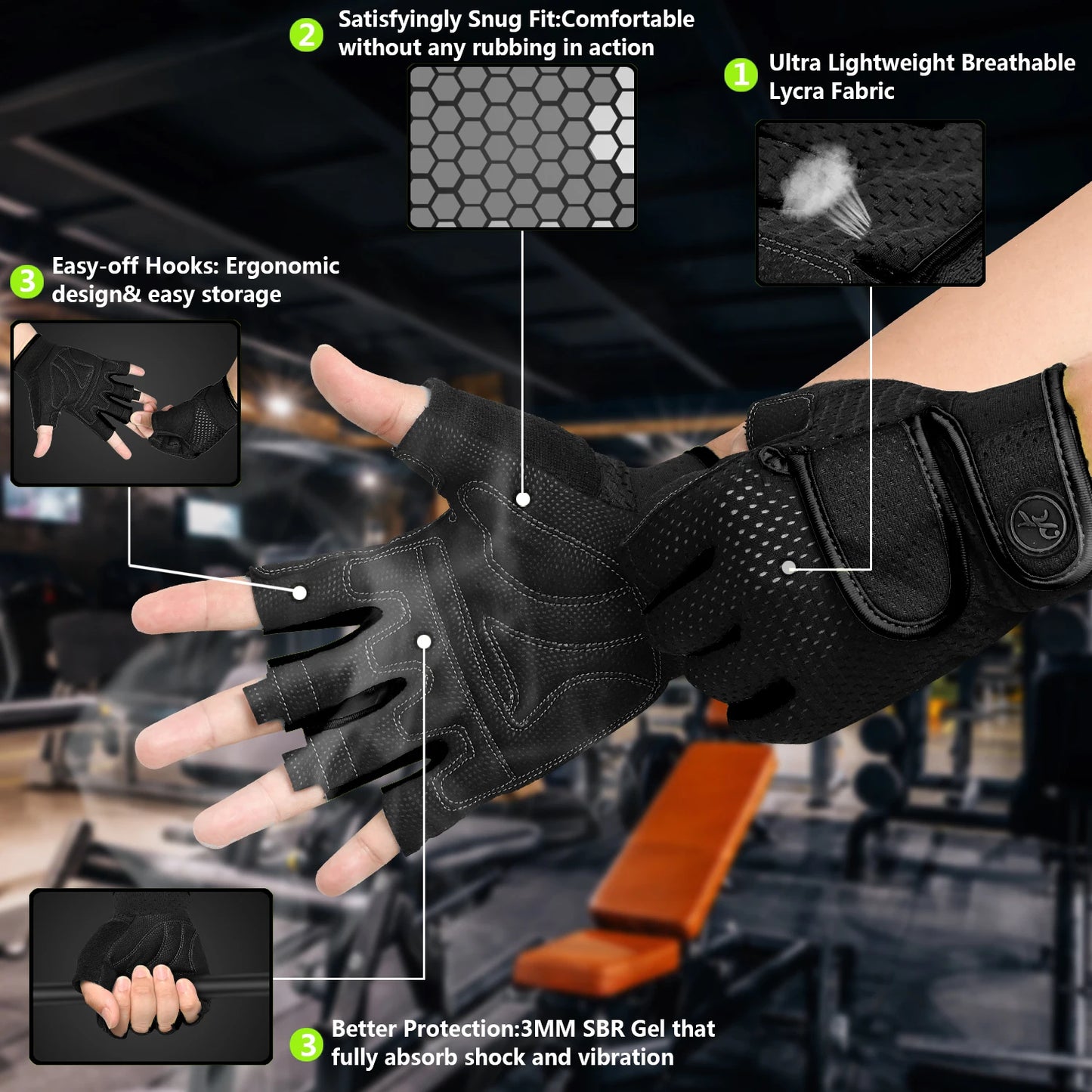 MOREOK Gym Gloves – Non-Slip, Shockproof, Breathable Fitness Gloves