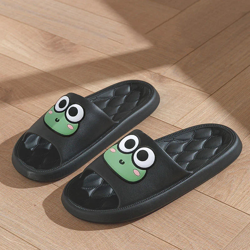 Summer Cartoon Frog Beach Slides – Anti-Slip Indoor & Bathroom Slippers