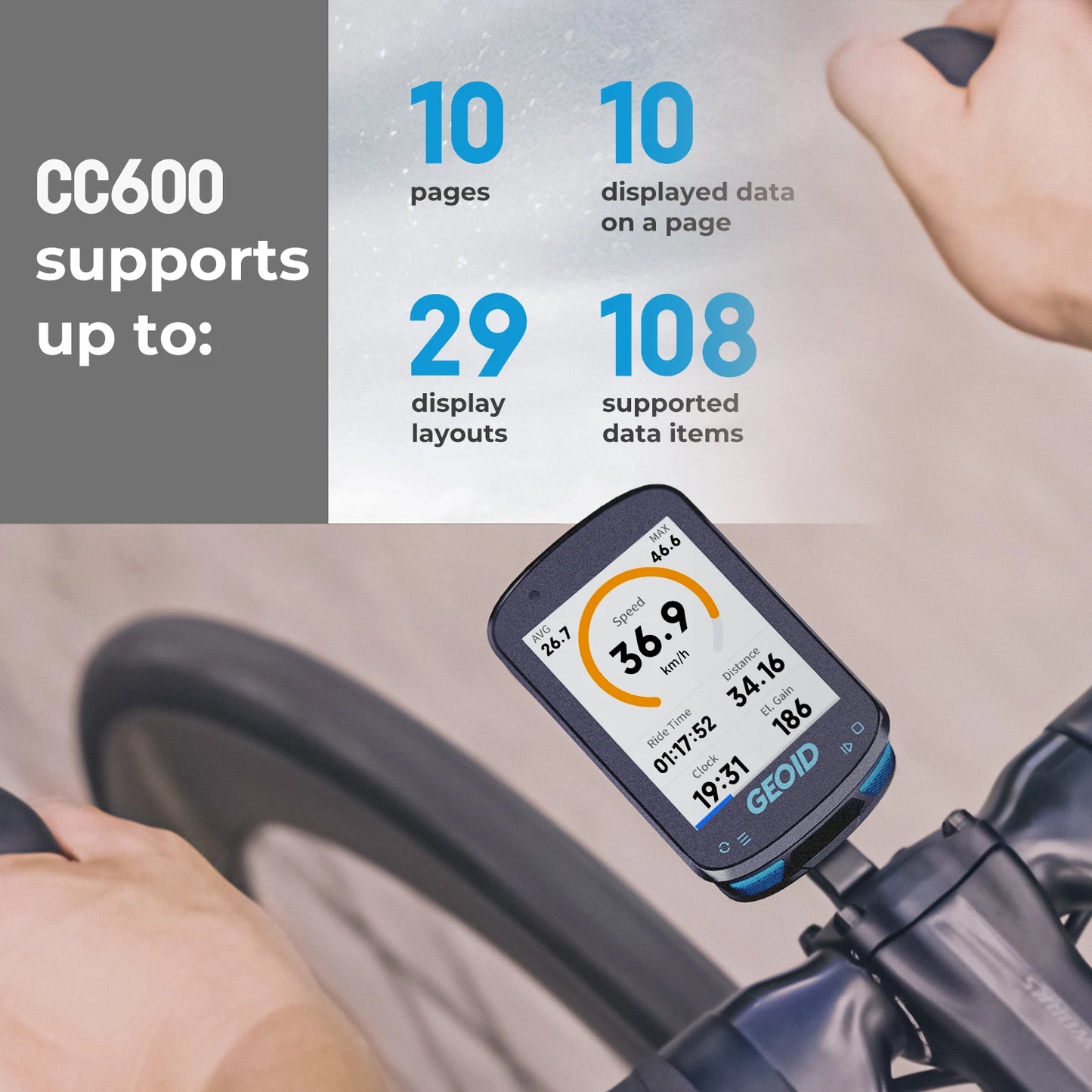 GEOID CC600 Smart Bike Computer – Color Screen GPS with WiFi & ANT+